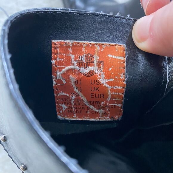 Vintage Y2K Harley Davidson Black Leather Studded Pointed Ankle Boots - Picture 8 of 8